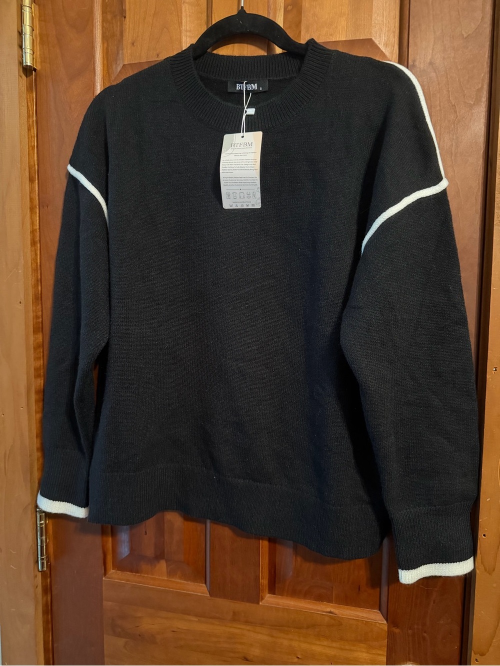 BTFBM Women’s  Black Crewneck Sweater with White Trim